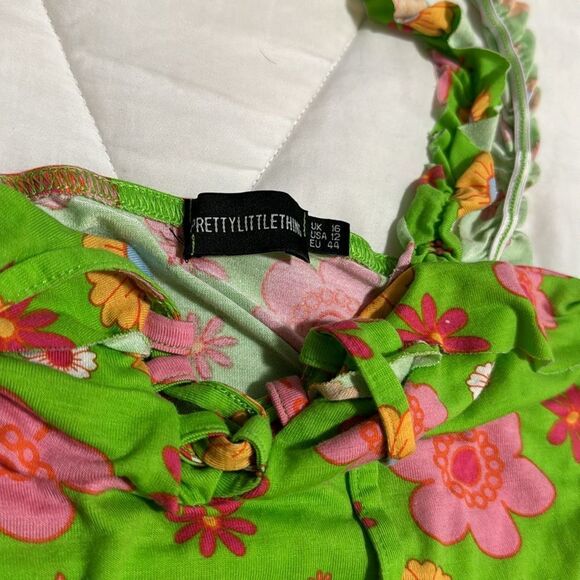 NWOT PrettyLittleThing Lime Green & Pink Flowers Dress 12 - Picture 4 of 9